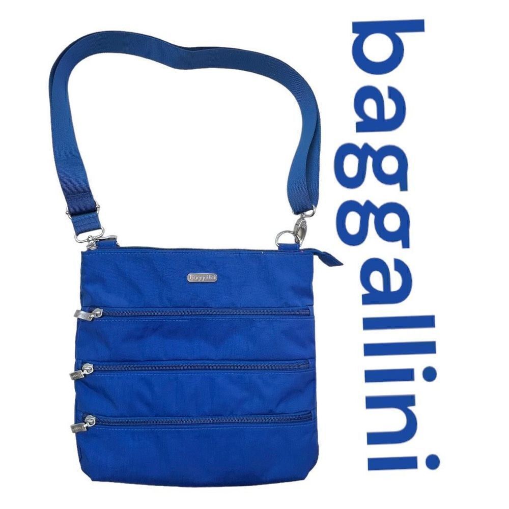 Baggallini Royal Blue Medium Slim Zipper Travel Organizer Carry Crossbody Bag